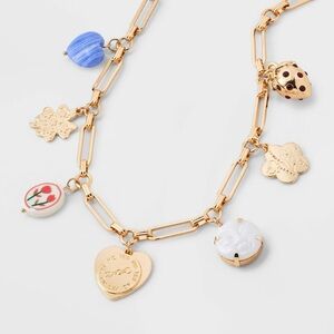 Floral Semi-Precious Agate Heart Necklace Universal Thread Target Gold 🤍